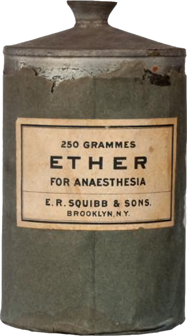 Fco. de éter del Dr. Edward Robinson Squibb. Finales del s. XIX.